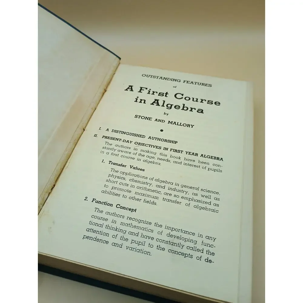 A First Course In Algebra By Stone Mallory 1936 Vintage